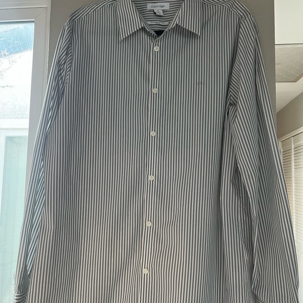Calvin Klein Men's Pinstripe Dress Shirt - Black and White